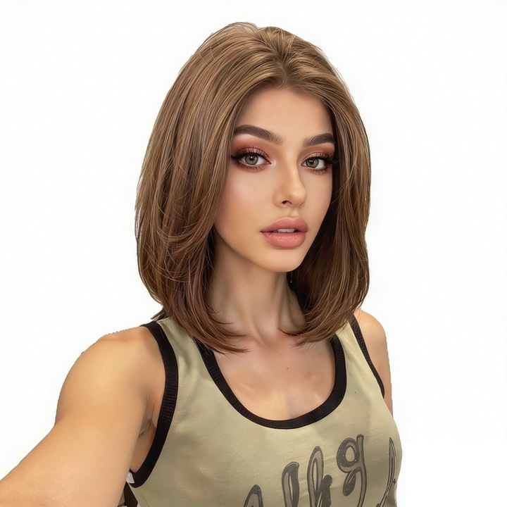 Peruca completa pentru femei, bob natural, parte centrala