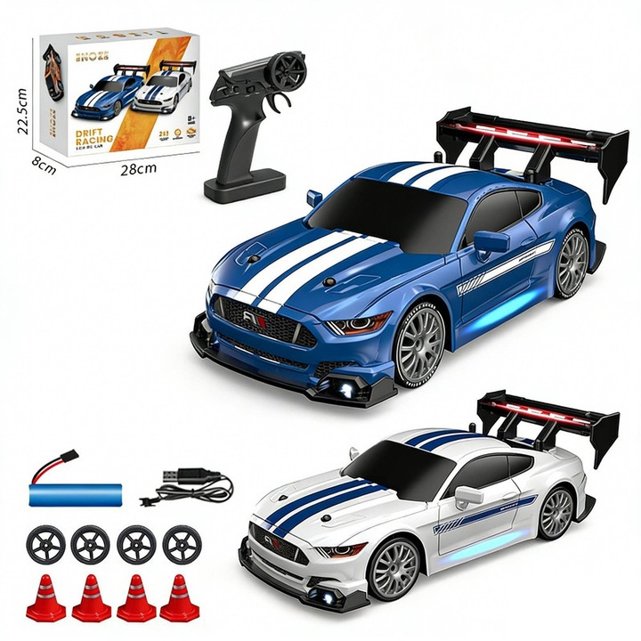 Távirányítós autó 1:24 Mustang, kék, nagy sebességű, négy motorizált kerék