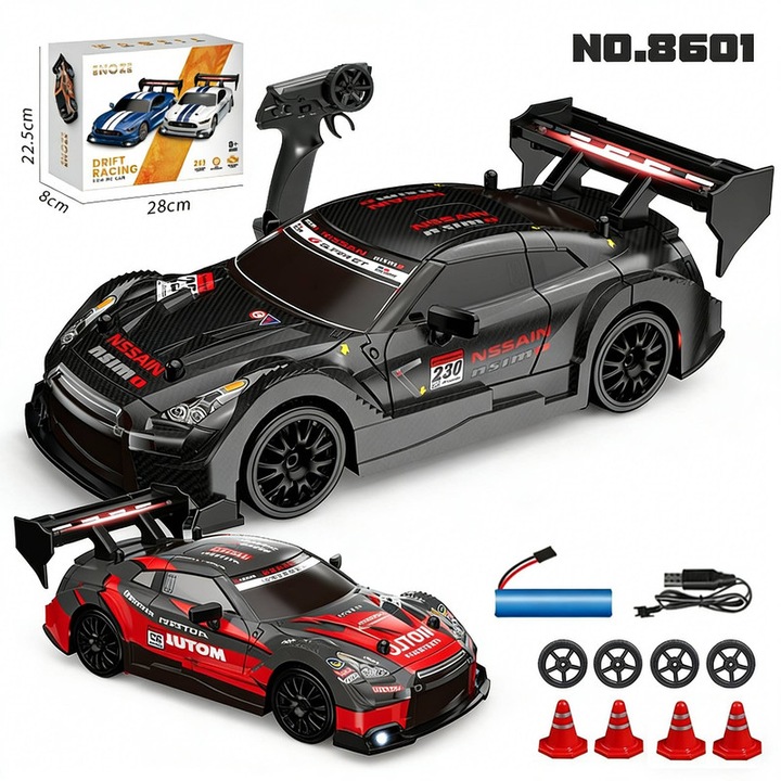 Masinuta cu telecomanda 1:24 GTR, neagra, viteza mare, 4x4, electrica