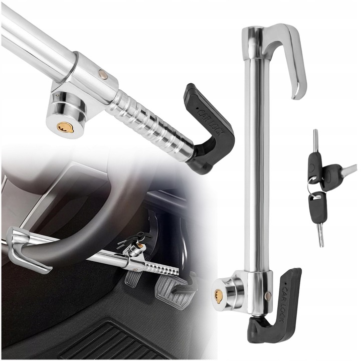 Blocare volan și pedală de ambreiaj, 61x35 cm, oțel calit, negru-silver