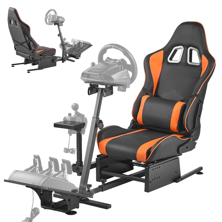 Állvány cockpit verseny szimulátorhoz, matt fekete, ellenálló anyagok, méretei 153x69x101cm, komplett szett