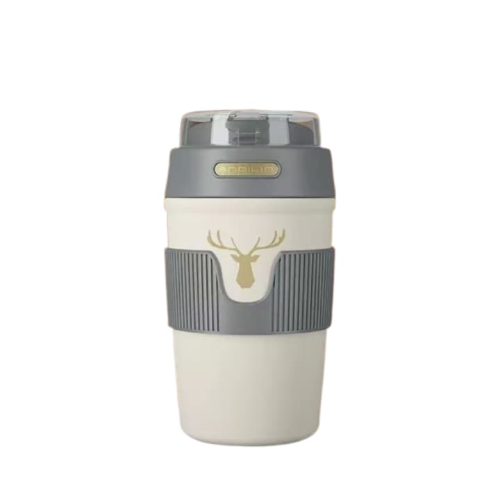 Termosz bögre, Xinxu, kávéhoz, teához, eszpresszóhoz, csokoládéhoz vagy hideg italokhoz, 360°-os rendszer, hatszintes szigetelőfal, 400ml, rozsdamentes acél, szürke