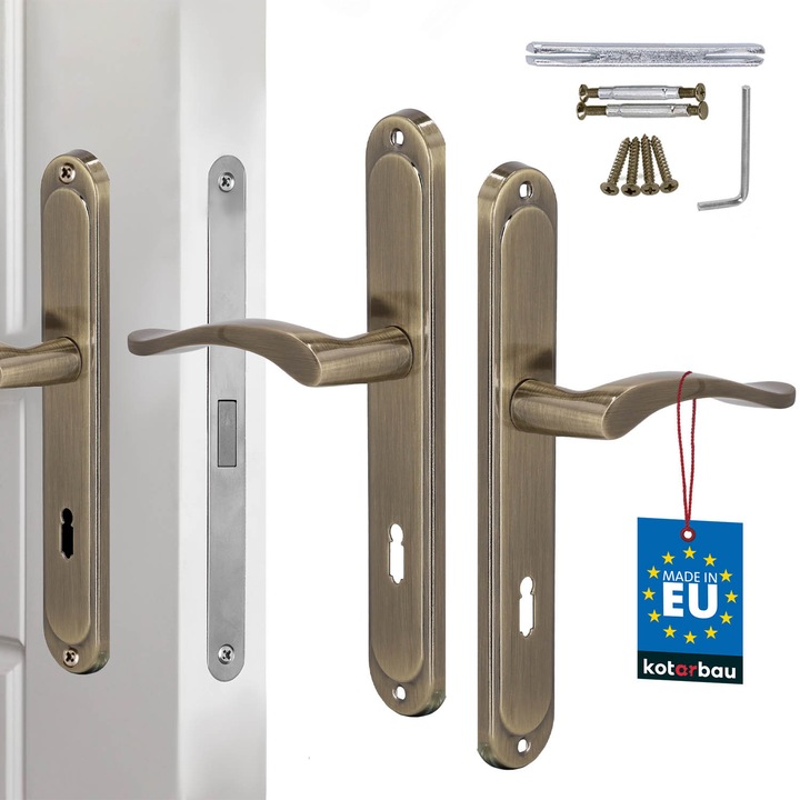 Klama usa, KOTARBAU, lunga, patina, 24,5x4,1cm, set cu suruburi de montaj