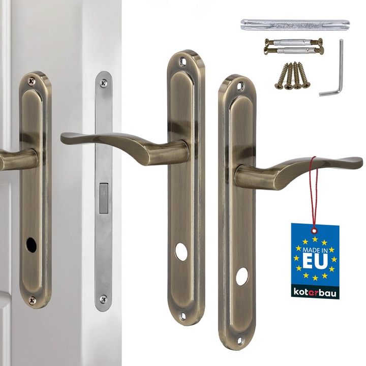 Klama usa, KOTARBAU, lunga, patina, 24,5x4,1cm, set cu suruburi de montaj