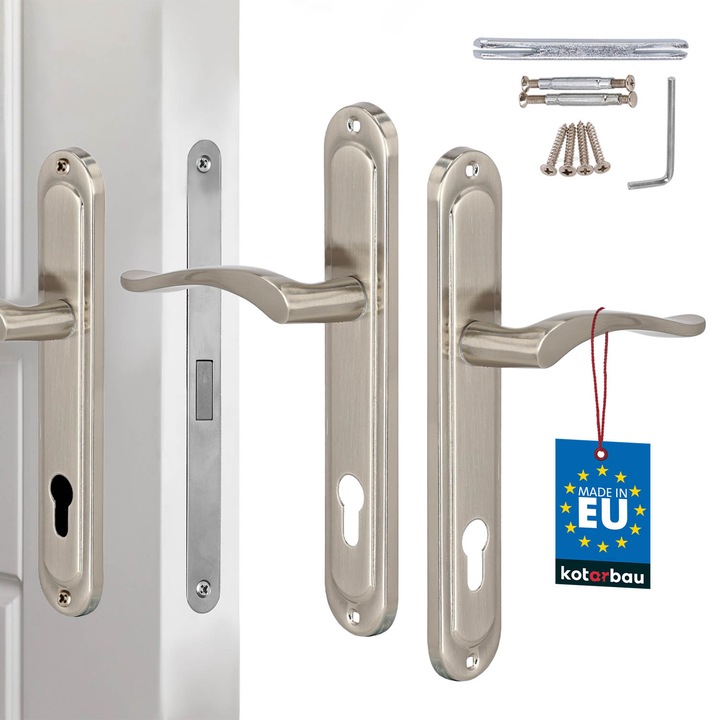 Klama usa, KOTARBAU, lunga, satinata, 24,5x4,1cm, set cu suruburi de montaj