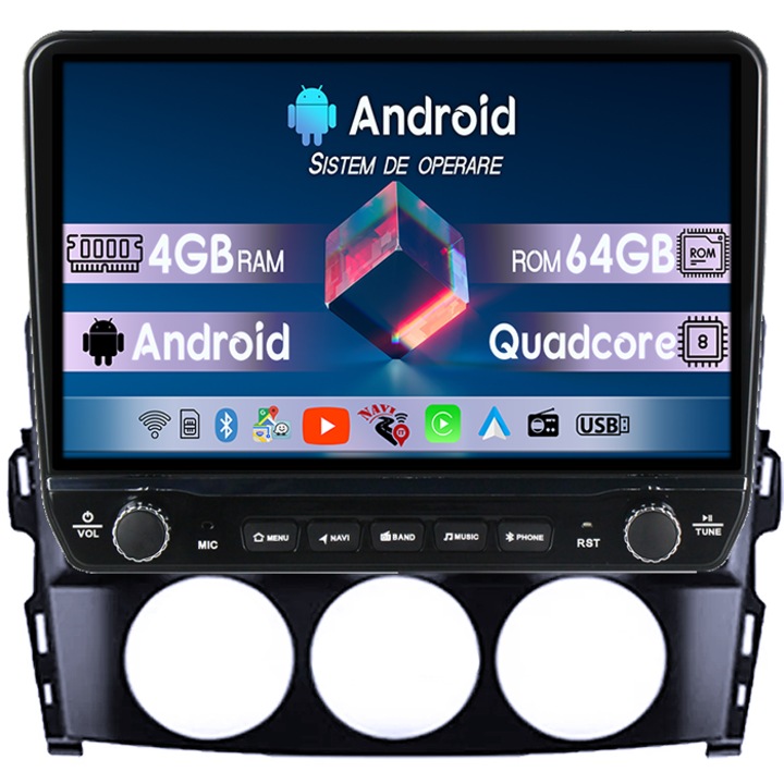 Navigatie dedicata Mazda MX-5 2008-2015 Tesla cu butoane rotative model 2024, 4GB RAM 64GB ROM, Procesor Quadcore, Android 14, Display QLED 10", DSP, Carplay&Android Auto