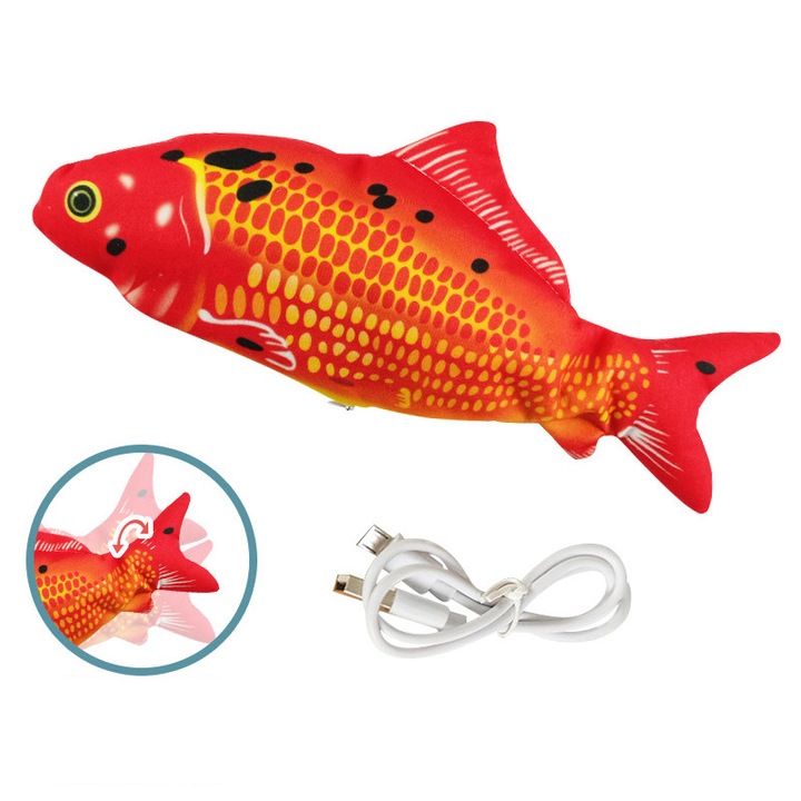 Jucarie electrica copii, peste rosu, 29x14x5cm, bumbac PP, rosu