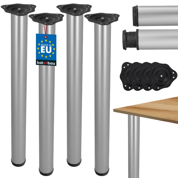 Set 4 picioare birou, KOTARBAU, reglabile 71-74,5 cm, din otel, argintii