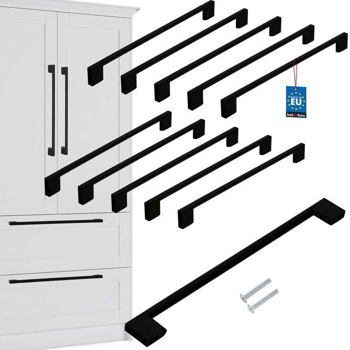 Urmareste set de 10 manere mobile, KOTARBAU, lungime 289 mm, distanta 256 mm, negru mat, design minimalist