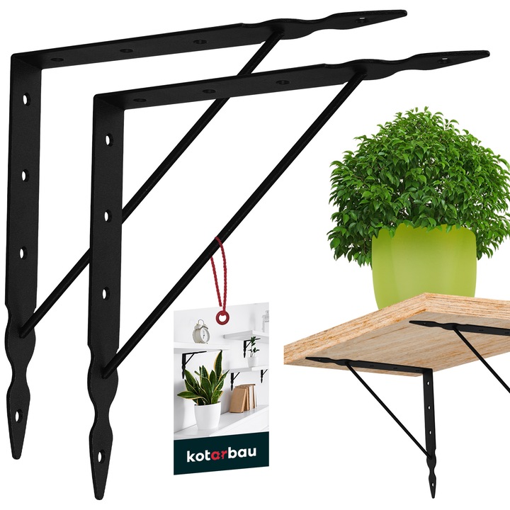 Set 2 suporturi pentru rafturi KOTARBAU, metalice, 250x250mm, negru