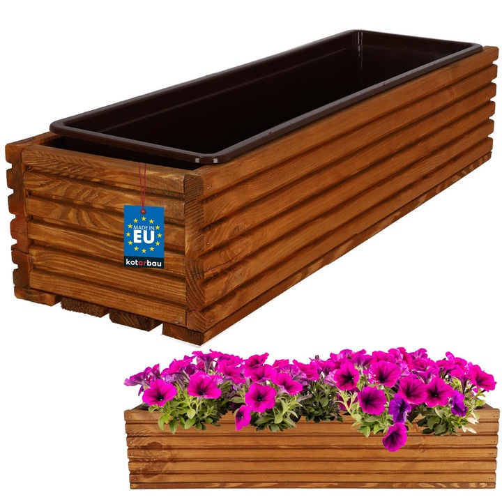 Ghiveci din lemn cu suport, KOTARBAU, 64x20x14cm, culoare stejar, cu insertie din PVC