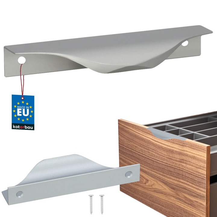 Urmareste Usor KOTARBAU, Uchwyt Meblowy Krawedziowy, 96mm, 116mm, Argintiu, Set 1 buc.