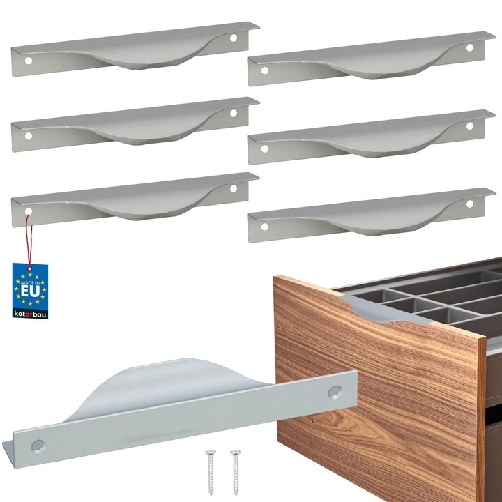 Manere mobilier KOTARBAU aluminiu, argintiu, 128x148mm, set 6 buc