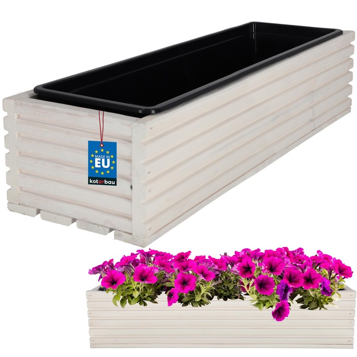 Skrzynka drewniana pentru flori, KOTARBAU, alb, 64x20x14cm, cu insert din PVC