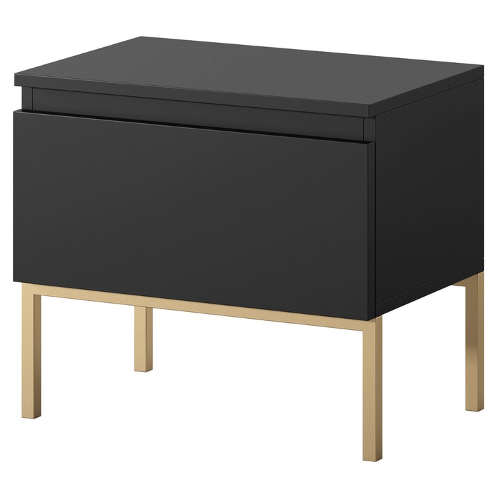 Noptiera Selsey Bemmi cu cadru metalic, negru-auriu