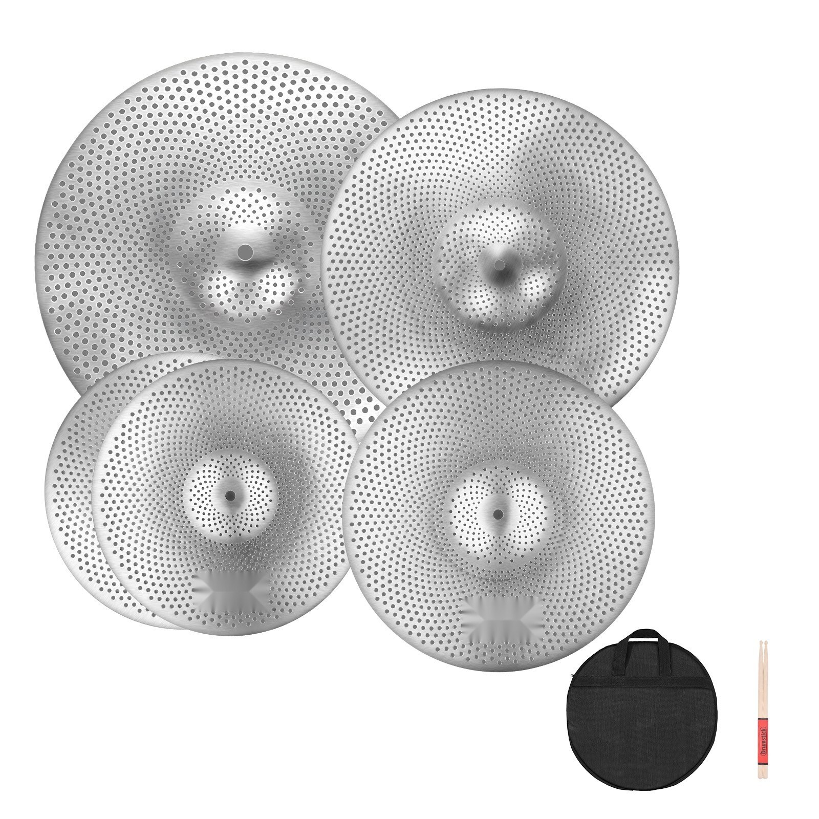 Set cinele pentru tobe, 4 bucăți, argintiu, dimensiuni 14