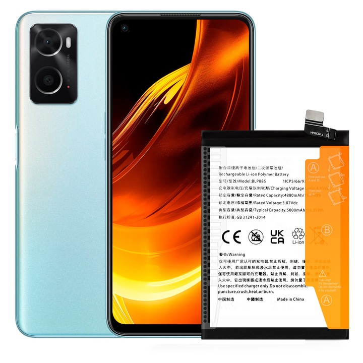 Baterie BLP885, 5000 mAh, pentru Oppo A76 A96, cu bandă adezivă preinstalată
