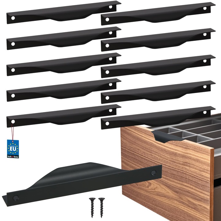 Urmareste Usor Usor KOTARBAU Uchwyt Meblowy Krawedziowy 10 buc, 180x20x17mm, Negru Mat, Montaj 160mm