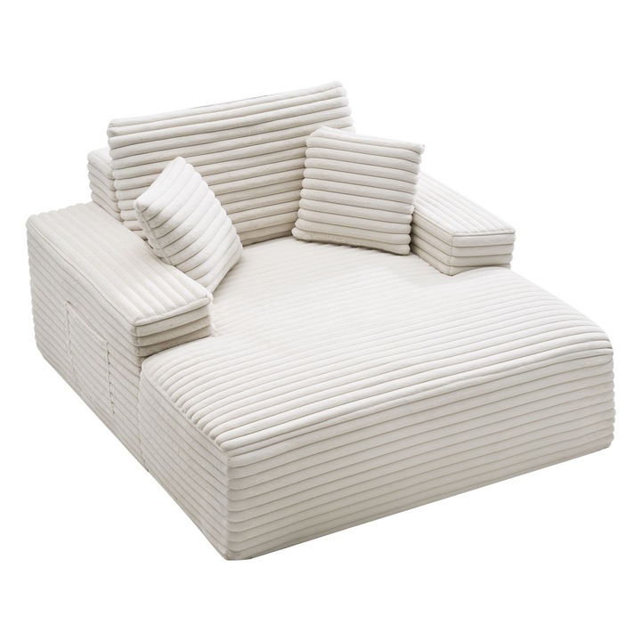 Túlméretezett sezlon, 3 párnával, krém, 138x150x70cm