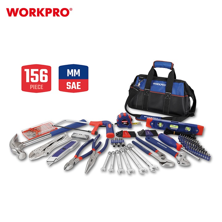 Set scule 156 piese, WORKPRO, geantă de unelte 40cm, 60 biti CR-V