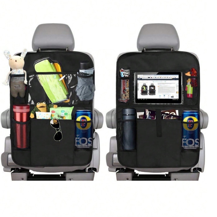 2 броя органайзер за задна седалка на кола с поставка за табла 25 см, 9 джоба за съхранение с голямо пространство, издръжливи протектори против удар и лесни за почистване подложки против замърсяване с крака за деца и бебета, аксесоари за пътуване