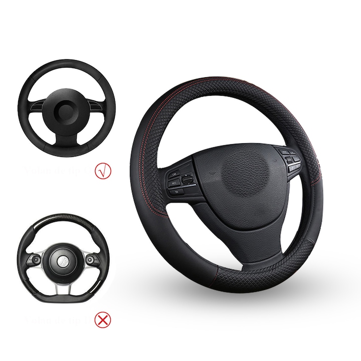 Husa volan din piele FooFoony, protectie volan universala antiderapanta, 37-38 cm, protectie volan respirabila, potrivita pentru masina/Jeep/SUV, negru