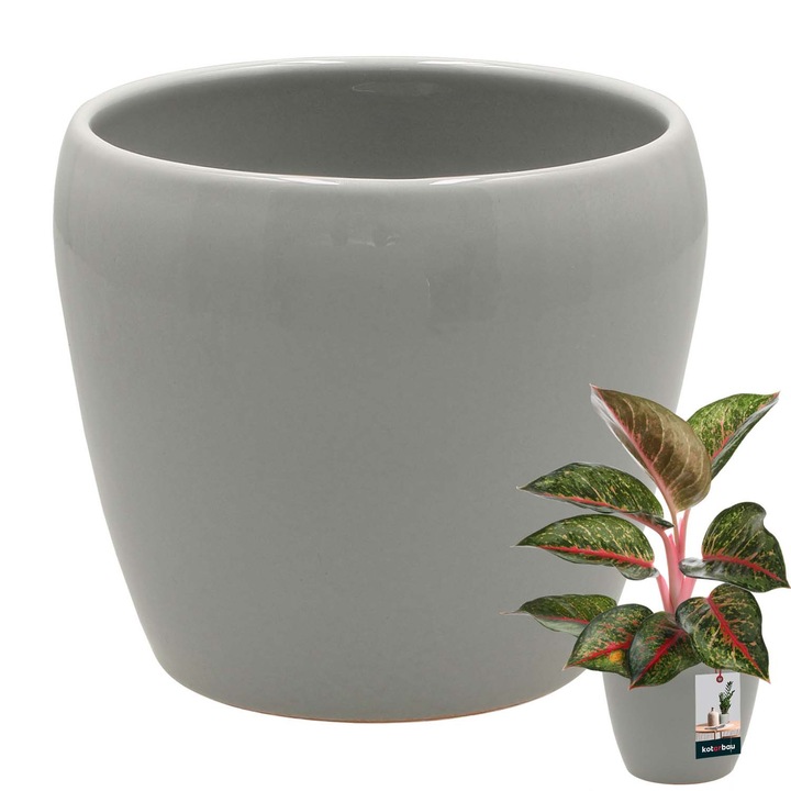 Декоративна саксия, керамика, сива, 12x14см, уникален комплект, ръчно изработена