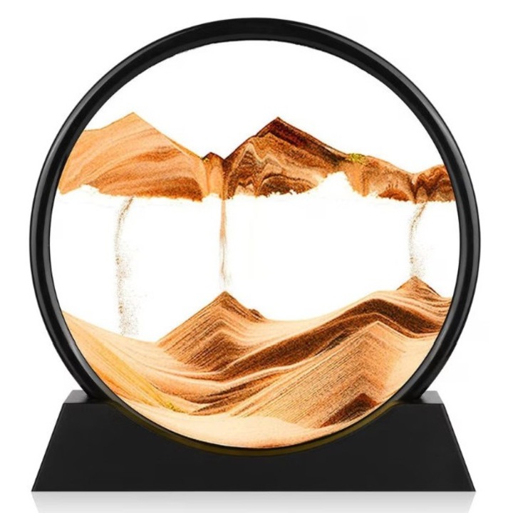 Clepsidra decorativa cu pictura in nisip 3D, Sticla-Nisip, 19 x 18 cm approx, galben, HAPPY JOKER®