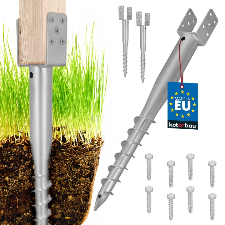 Ancora pentru stalpi, KOTARBAU, 70cm, otel zincat, set 2 bucati, argintie