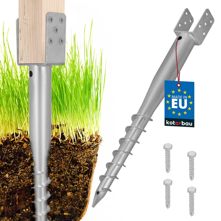 Ancora pentru stalpi, KOTARBAU, 70cm, otel zincat, argintie, montaj simplu