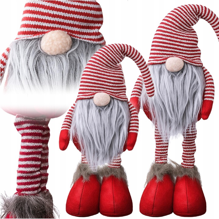Gnom De Craciun, Korbi, 52x18 cm, Picioare Telescopice Reglabile, Materiale Moi Si Placute La Atingere, Baza Stabila, Detalii Finisate Cu Atentie, Rosu