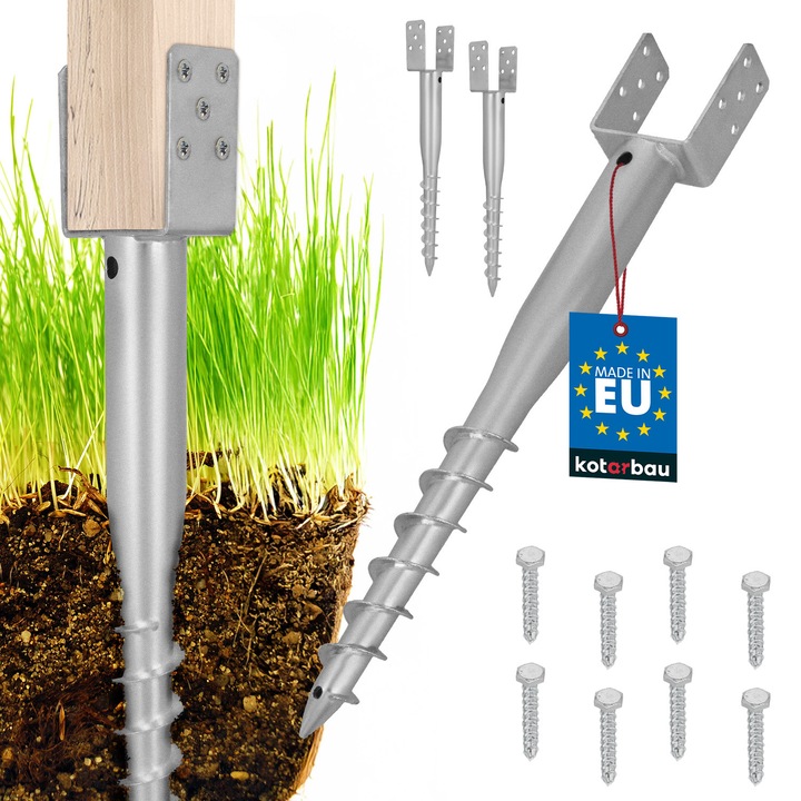 Baza pentru stalpi, KOTARBAU, 10,1x6cm, 72cm, otel zincat, set 2 bucati, argintie