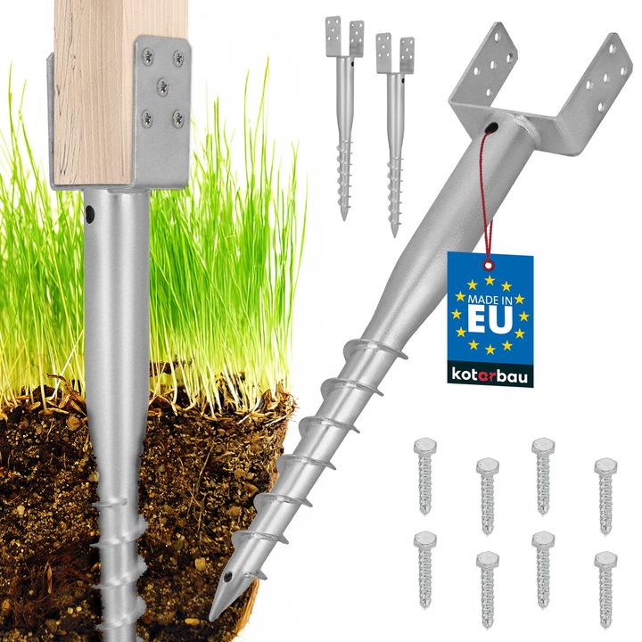 Podstaza pentru stalpi, KOTARBAU, 14,1x72cm, otel zincat, set 2 bucati, argintie