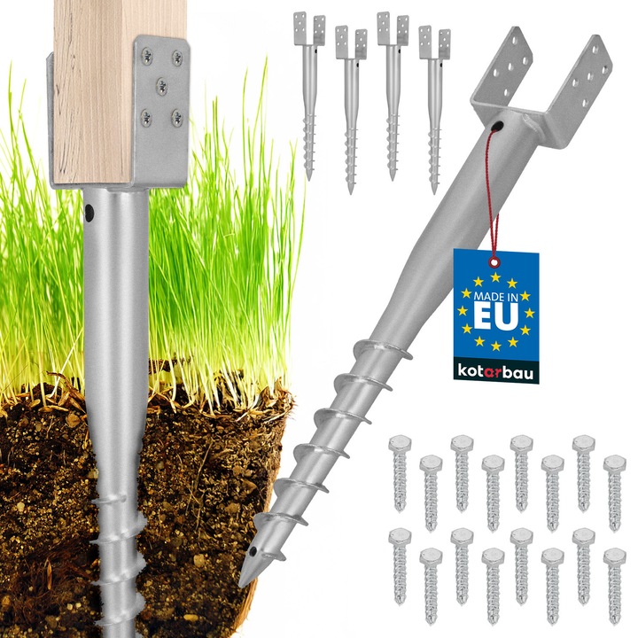 Ancora pentru stalpi, KOTARBAU, 10,1x6cm, 72cm, otel zincat, set 4 bucati, argintie