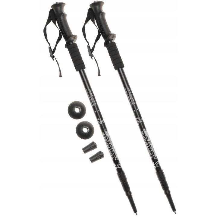 Set 2 Trepte Trekking Aluminiu, Lungime Reglabilă 64-135cm, Anti-Shock, Negru