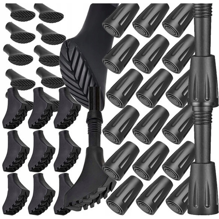 Set 40 Capace Cauciuc Universale pentru Bete Nordic Walking si Trekking, 20 capace rotunde, 10 capace tip traper, 10 capace tip bocanc