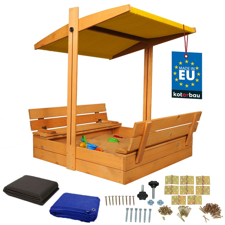 Spatiu de joaca cu banci si copertina reglabila, KOTARBAU, 100x100cm, set complet