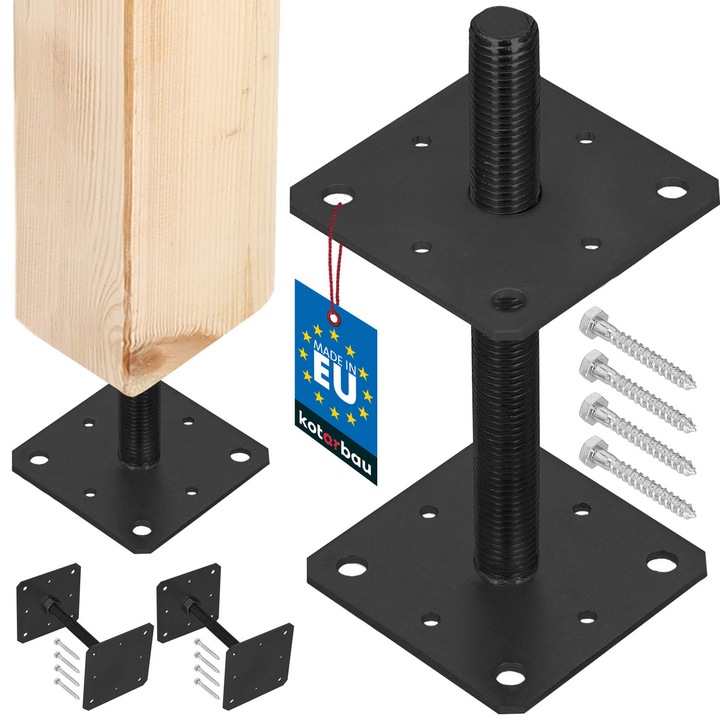 Regulata baza pentru stalp, KOTARBAU, ajustabila, otel vopsit, antracit, 16x16cm, 25,2cm, set 2 buc.