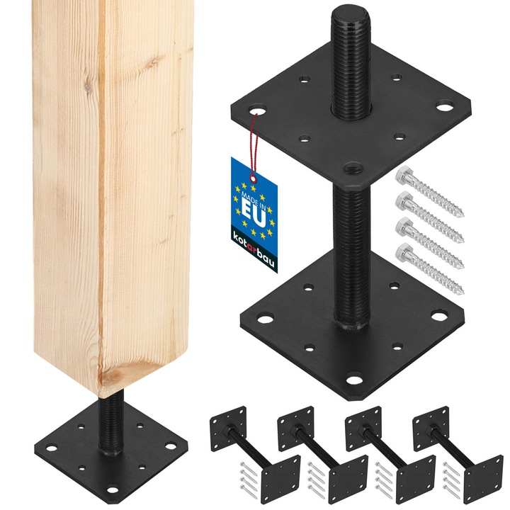 Regulata baza de stalp, KOTARBAU, ajustabila, otel vopsit, antracit, 11x11cm, 25,2cm, set 4 buc.