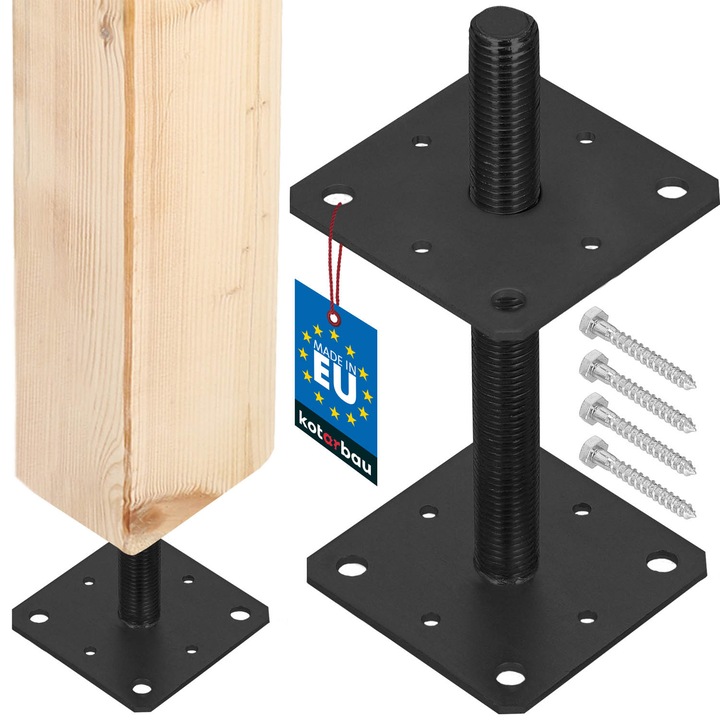 Regulata baza pentru stalp, KOTARBAU, inaltime ajustabila pana la 250 mm, antracit, 16x16 cm