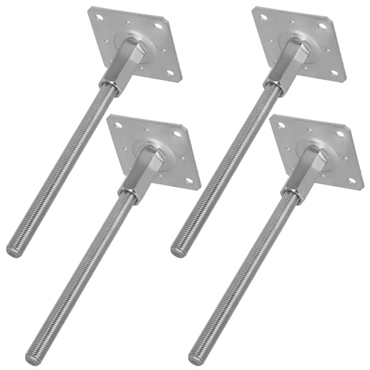 Suport reglabil pentru stalpi, KOTARBAU, otel zincat, 32,5cm, set 4 bucati, argintiu