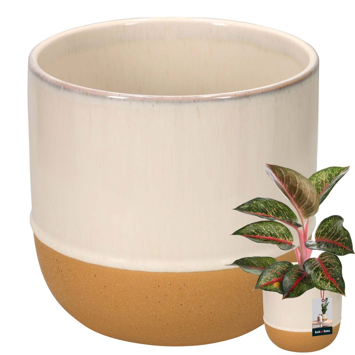 Ghiveci ceramic, KOTARBAU, 17cm, crem, portocalie, design rustic, handmade