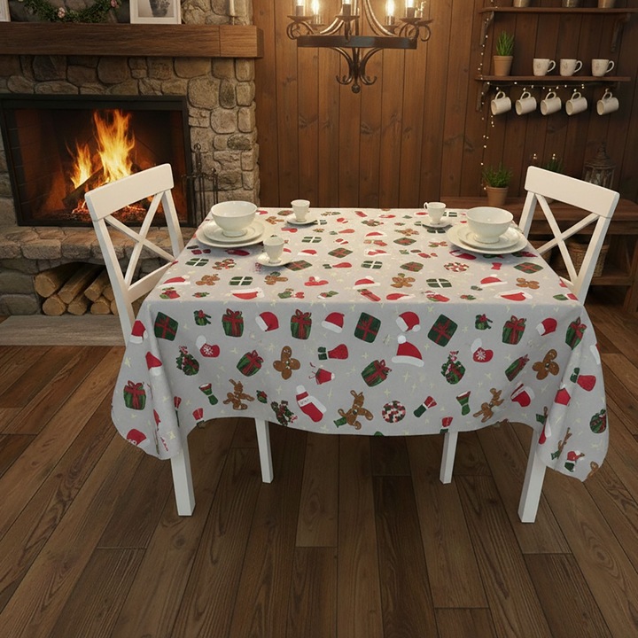 Antifoltos karácsonyi mintás asztalterítő 140x180 cm, Szürke