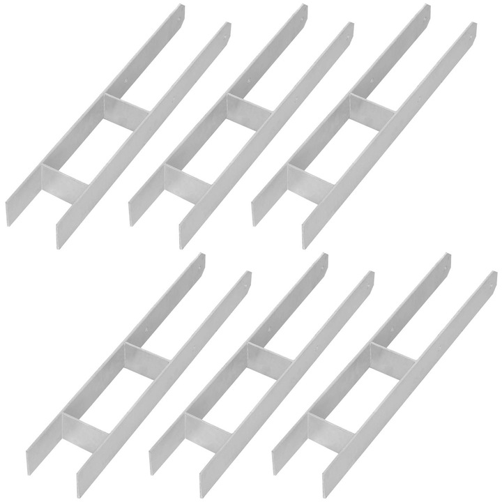 Baza Stalp H Pentru Zidarie, KOTARBAU, 100mm, 600x60mm, 6 bucati, argintie