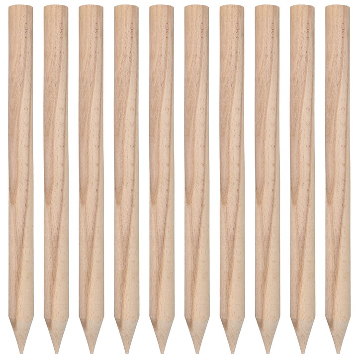Stalpi din lemn de fag, 40 cm, set 10 buc, suport pentru plante, natural