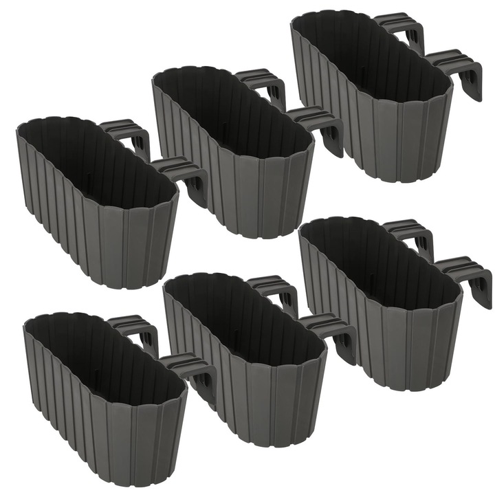 Саксия за балкон със стойки, KOTARBAU, овална, сива, 40x15x15см, комплект 6 броя