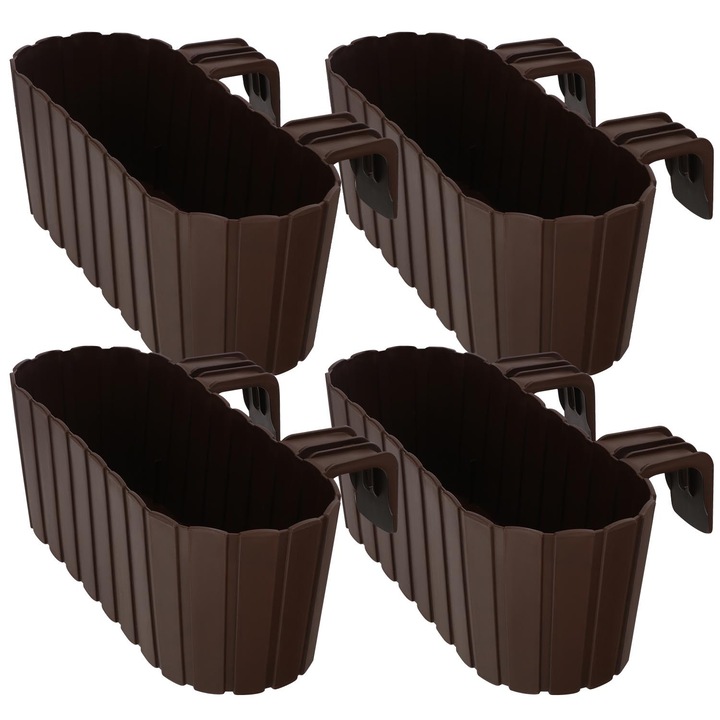 Саксия за балкон със стойки, KOTARBAU, овална, 40x15x15см, комплект 4 броя, цвят кафяв