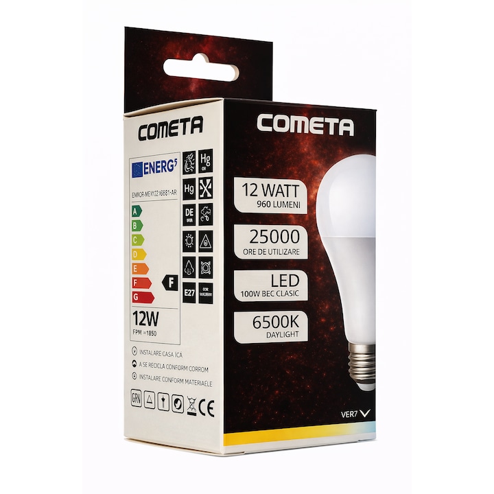 Bec LED Cometa E27, 12W (100W), 960lm, lumina rece 6500K, 220V