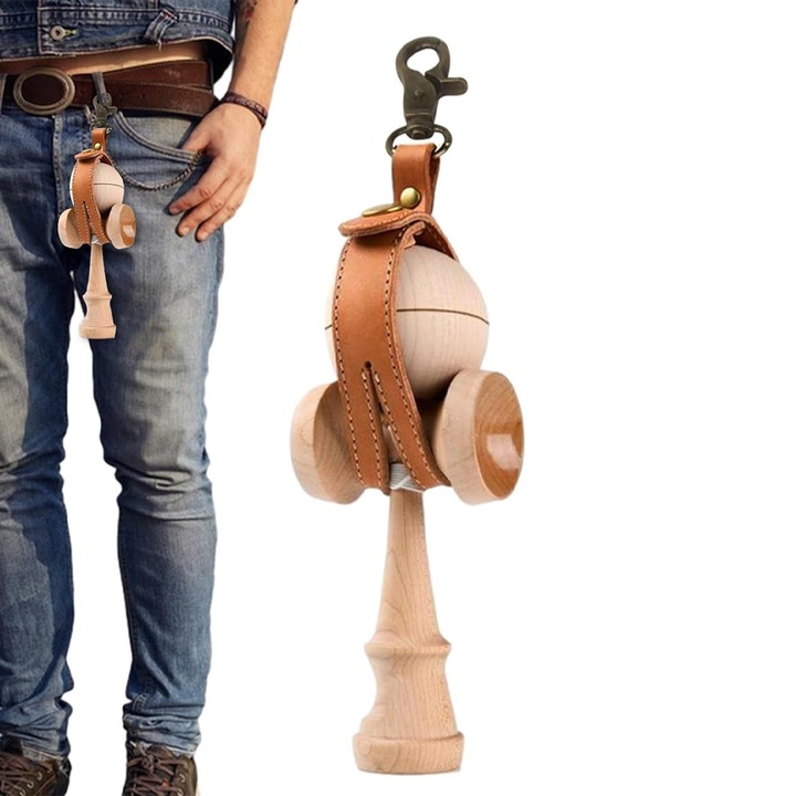 Калъф за Kendama, Optim Solution, Екологична кожа, Карабинер, Кафяв, 19.5x2.5см