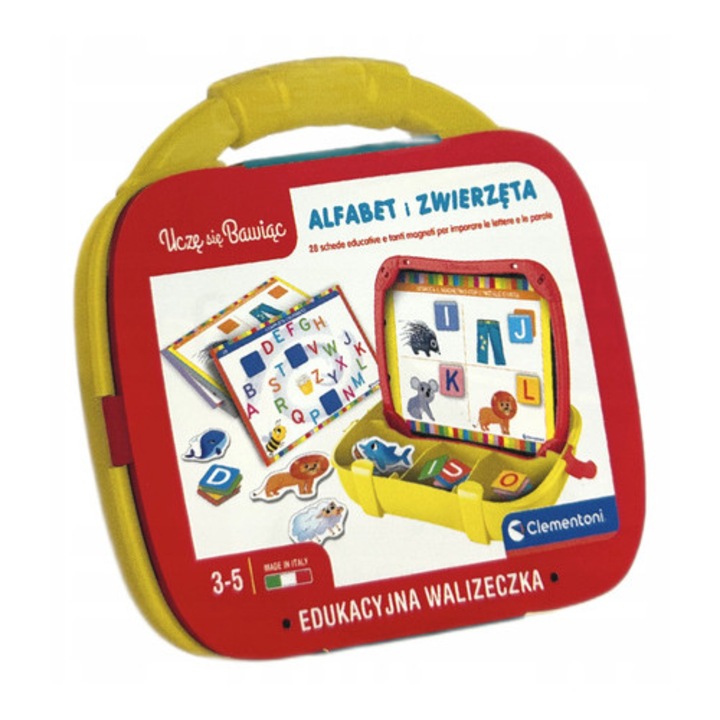 Образователна магнитна кутия Clementoni - Азбука и животни, с включена тетрадка, 3 години, многоцветна